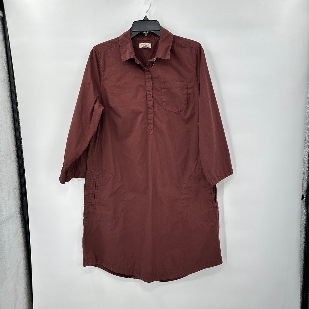 Lands End Canvas Shirt Dress 14 Burgundy Pockets Casual Cotton Minimalist